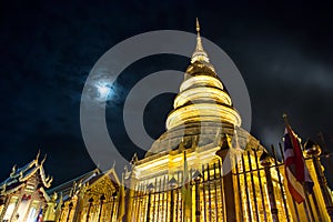Nightscape view of Wat Phra That Hariphunchai