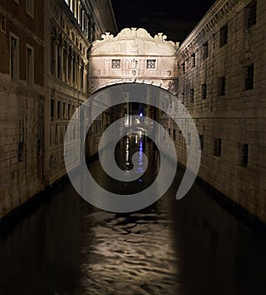 Nightshot of the Bridge of Sighs, Venice photo