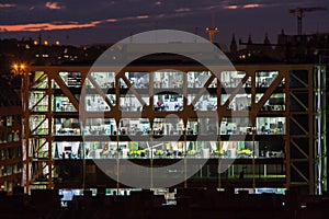 Nightshot of an office building in Barcelona, Spain