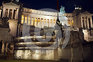 Nightshot of the Vittorio Emanuele II Monument in Rome, Italy