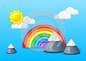 Cartoon landscape with 3D objects