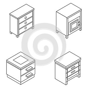 Nightstand furniture icon set vector outine