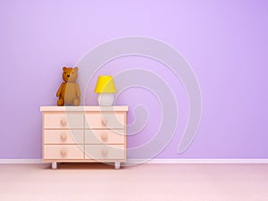 Nightstand with lamp and teddy bear