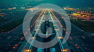 Nighttime Aerial View of Busy Airport