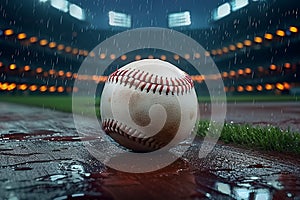 Nighttime backdrop sport stadium with baseball ball for dramatic effect