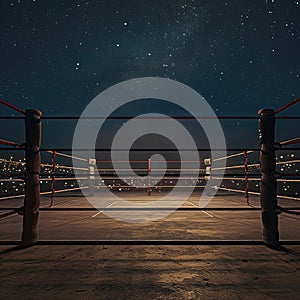 Nighttime Boxing Ring With Starry Sky. Generative AI.