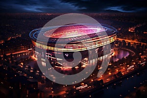 Nighttime at Camp Nou Stadium: A Spectacular View. Generative By Ai