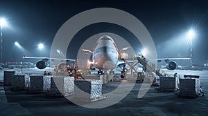 Nighttime Cargo Plane Loading