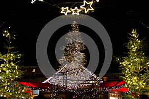 Nighttime Christmas Lights and Center Tree at Cologne Christmas Market