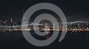 Digital Cityscape with Flowing Data Particles