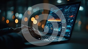 Nighttime Data Analysis Laptop Graphs Charts