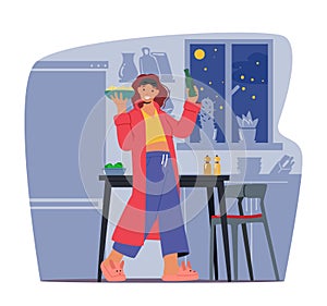 Nighttime Eating, Detrimental Habit Where Person Consumes Food During The Evening Or Late At Night, Vector Illustration