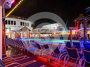 Nighttime Elegance on California Cruise Ship Deck with Pool