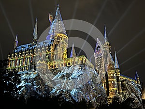 The Nighttime Lights At Hogwarts Castle at Wizarding World of Harry Potter at Universal Islands of Adventure in Orlando, Florida