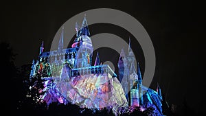 The Nighttime Lights At Hogwarts Castle at Wizarding World of Harry Potter at Universal Islands of Adventure in Orlando, Florida