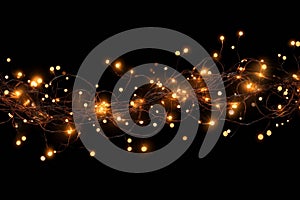 Nighttime New Year decorations with string lights on a black background.