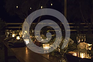 Nighttime Outdoor Table Settings for Party or Reception