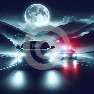 nighttime police car chase