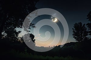nighttime sky with moon and stars, during total eclipse