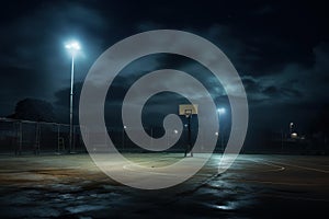 Nighttime solitude at an outdoor basketball court