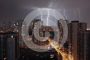 Nighttime Storm over Cityscape