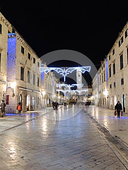 Night time on Stradun at Christmas, Dubrovnik, Croatia