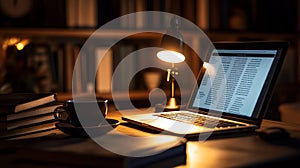 Nighttime Study Session Laptop Illustration