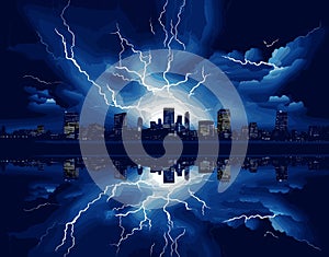 Nighttime Thunderstorm Vector Illustration