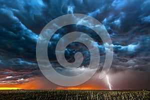 Lightning storm over field in Roswell New Mexico