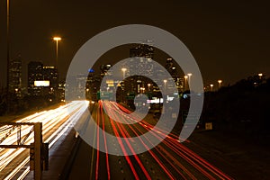 Nighttime traffic heading to the city at night