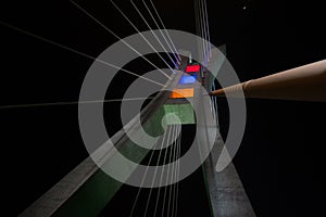 Nighttime view of the illuminated Lekki-Ikoyi bridge in Lagos, Nigeria