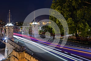 Nighttime view the light trails along the road in Plaza de la Vigia in Matanzas, Cuba photo