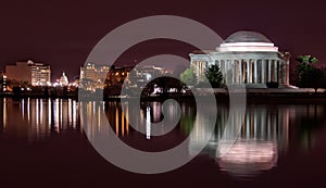 Nighttime view of Jefferson Memorial & Capitol photo