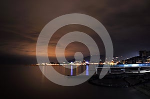 Night view on Black Sea coastline in Adler, Russia