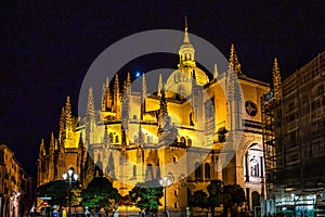 Nightview of the Catedral de Santa Maria de Segovia at Segovia, Castilla y Leon, Spain photo