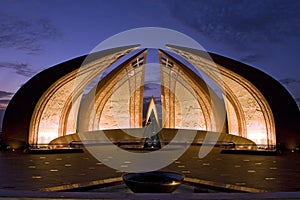 Nightview of Pakistan monument in Islamabad photo