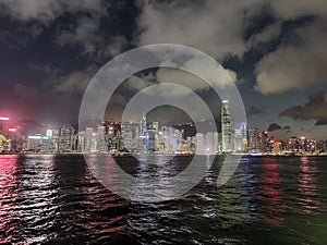 nightview of Victoria bay in Hong Kong