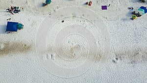 Nighty degree aerial view brilliantly white sandy shore along miles of untouched beaches in Santa Rosa, Walton County, Florida,