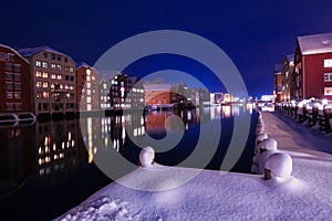 Nighty  river Nidelva  in Trondheim, Norway