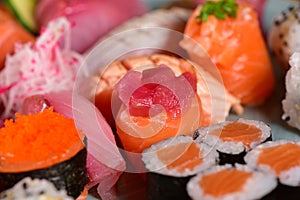 Nigiri sushi mix close up