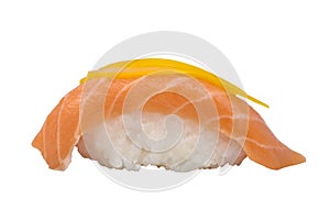 Nigiri Sushi with Salmon with Orange Slice of Salmon.