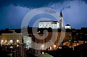 Nihgt storm view in town Piran,Slovenia