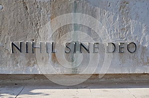Nihil Sine Deo-Latin for `Nothing without God` Inscription on a marble monument to honor the unknown soldiers fallen in World War photo
