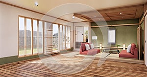 Nihon green room design interior -  room japanese style. 3D rendering photo