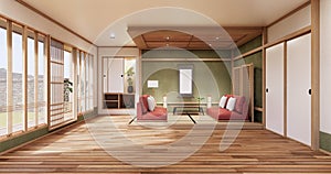 Nihon green room design interior -  room japanese style. 3D rendering photo