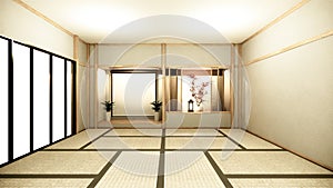 Nihon room interior background with shelf wall japanese style design hidden light.3d rendering photo