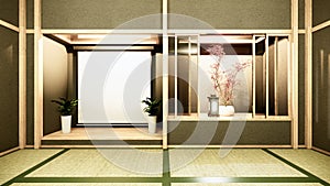 Nihon room interior background with shelf wall japanese style design hidden light.3d rendering photo