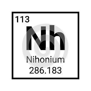 Nihonium periodic table element. Science atomic symbol icon