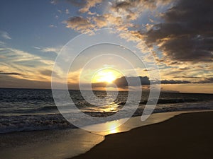 Niihau Island Seen on Ocean Horizon during Sunset - View from Kekaha on Kauai Island, HI.