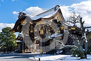 Nijo Castle with snow in winter. Kyoto, Japan.